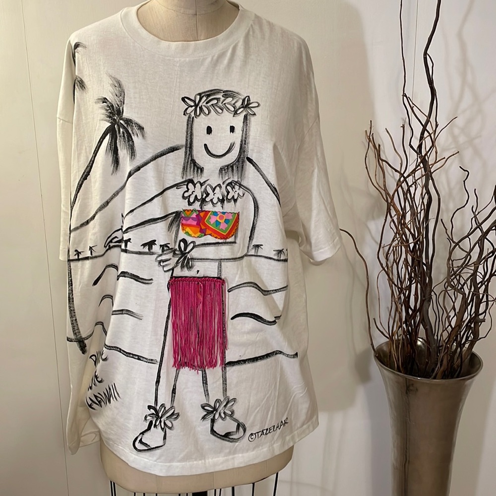 Hand painted Hawaiian t-shirt with fringe skirt